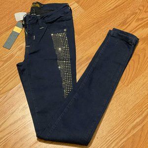 Dark Blue Denim Bedazzled Skinny Jeans